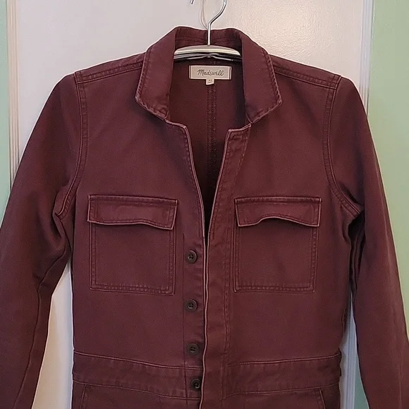 Madewell coverall jumpsuit size XS plum color 100%cotton 6 pockets - Picture 2 of 14
